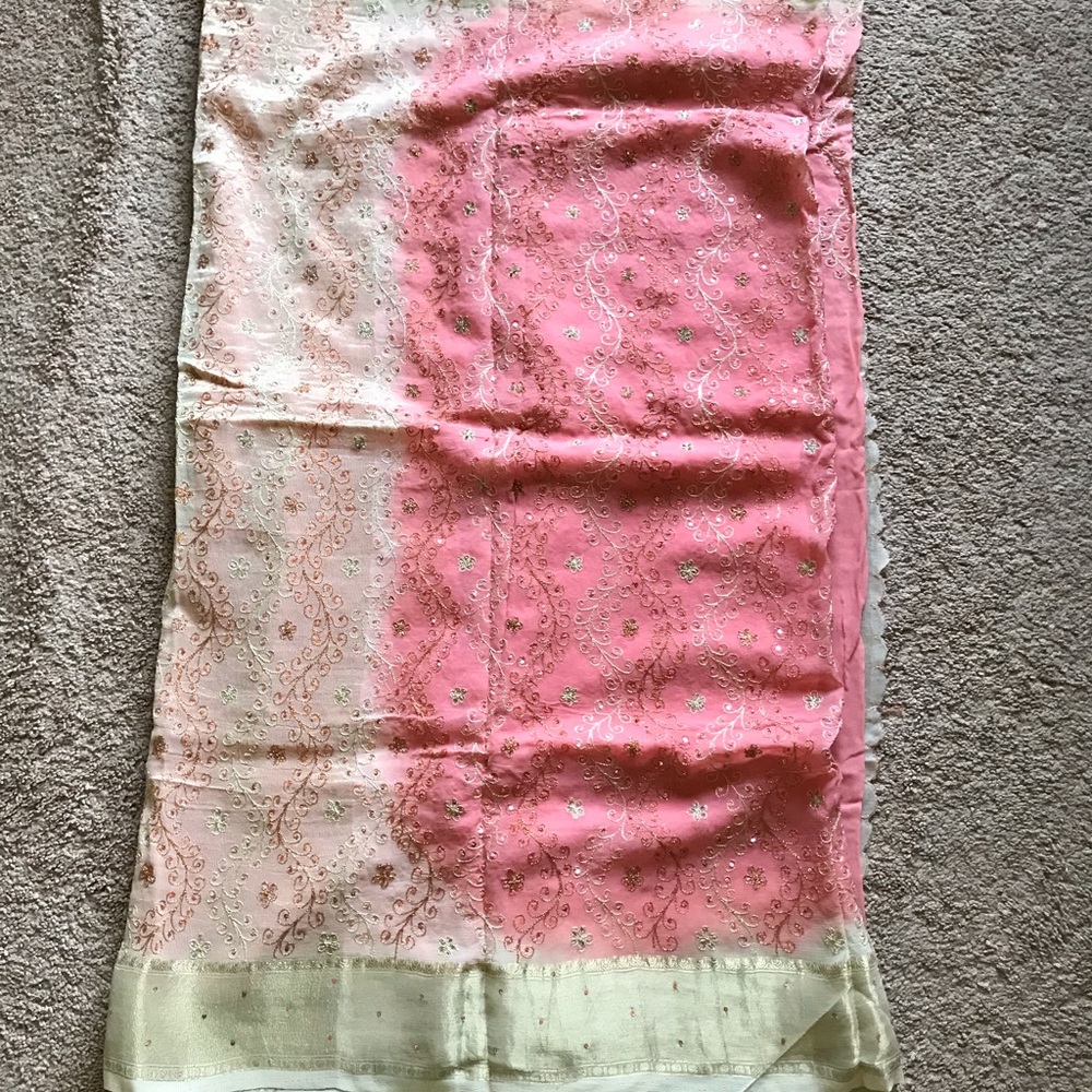 Pink and Beige Georgette Sari